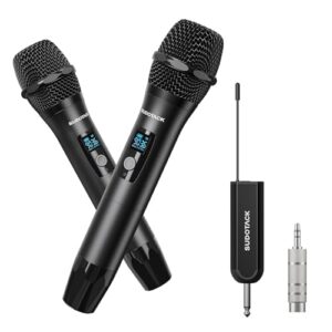 sudotack wireless microphone, [clear sound][plug & play] metal uhf dual cordless handheld dynamic mic with rechargeable receiver,1/4'' output, for karaoke singing, dj, party, church, 200ft(swp-a20)