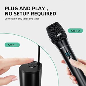 SUDOTACK Wireless Microphone, [Clear Sound][Plug & Play] Metal UHF Dual Cordless Handheld Dynamic Mic with Rechargeable Receiver,1/4'' Output, for Karaoke Singing, DJ, Party, Church, 200ft(SWP-A20)