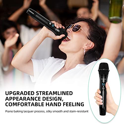 SUDOTACK Wireless Microphone, [Clear Sound][Plug & Play] Metal UHF Dual Cordless Handheld Dynamic Mic with Rechargeable Receiver,1/4'' Output, for Karaoke Singing, DJ, Party, Church, 200ft(SWP-A20)