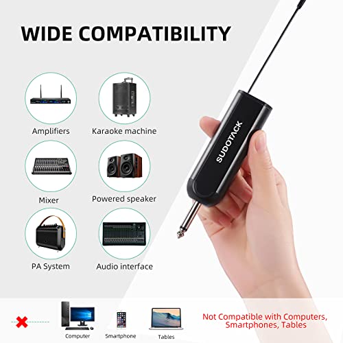 SUDOTACK Wireless Microphone, [Clear Sound][Plug & Play] Metal UHF Dual Cordless Handheld Dynamic Mic with Rechargeable Receiver,1/4'' Output, for Karaoke Singing, DJ, Party, Church, 200ft(SWP-A20)