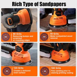 TOPSHAK Random Orbit Sander, 240W Palm Sander with 20pcs Sanding Paper, 6 Variable Speed Electric Orbit Sanders, 5 Inches Hand Sander Tool，Sanders for Woodworking, Sanding, Detailing, Finishing…