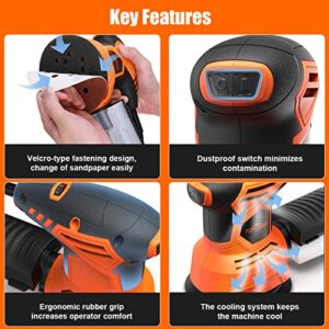 TOPSHAK Random Orbit Sander, 240W Palm Sander with 20pcs Sanding Paper, 6 Variable Speed Electric Orbit Sanders, 5 Inches Hand Sander Tool，Sanders for Woodworking, Sanding, Detailing, Finishing…