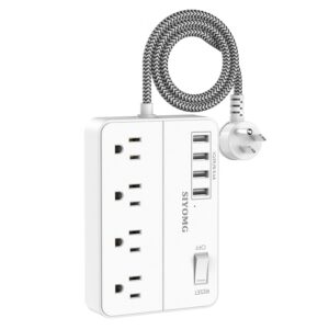 siyomg power strip, 5 ft braided extension cord with flat plug, 4 widely ac outlets and 4 usb ports, charging station for dorm home office travel, white