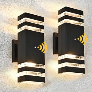 totexil dusk to dawn sensor outdoor wall light, 2 pack waterproof wall sconce, black exterior up and down light fixtures for porch patio hallway corridor garage