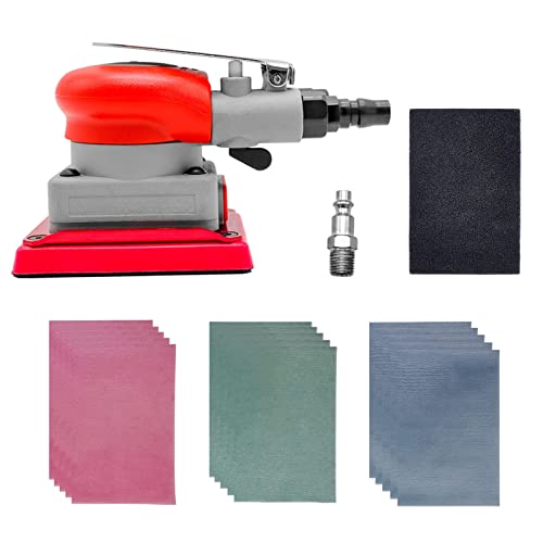 DATOUBOSS Pneumatic Palm Sander Square Air Random Orbital Sander for Car Waxing，Auto Body Work, Wood working Car Polisher Sets with Sanding Pad and 15 Pcs Sandpapers