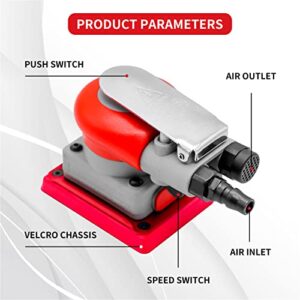 DATOUBOSS Pneumatic Palm Sander Square Air Random Orbital Sander for Car Waxing，Auto Body Work, Wood working Car Polisher Sets with Sanding Pad and 15 Pcs Sandpapers