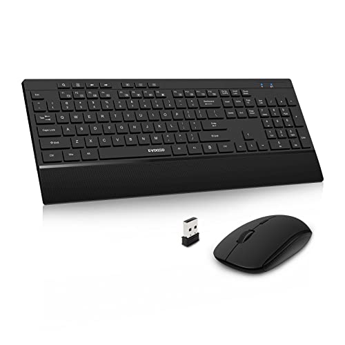 Wireless Keyboard and Mouse Combo, E-YOOSO Full-Sized 2.4GHz Wireless Keyboard with Palm Rest and 3 DPI Adjustable Wireless Mouse for Windows, Mac OS Desktop/Laptop/PC