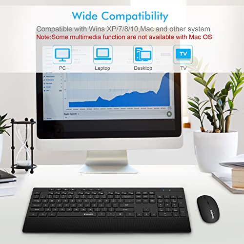 Wireless Keyboard and Mouse Combo, E-YOOSO Full-Sized 2.4GHz Wireless Keyboard with Palm Rest and 3 DPI Adjustable Wireless Mouse for Windows, Mac OS Desktop/Laptop/PC