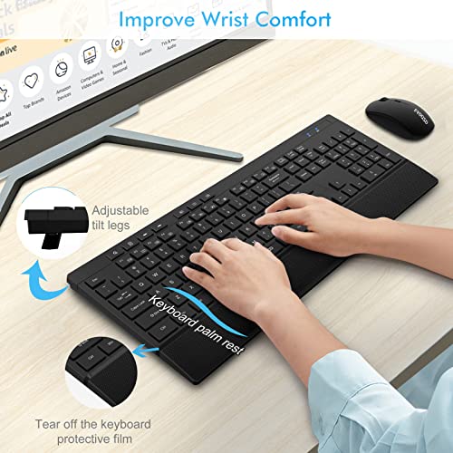 Wireless Keyboard and Mouse Combo, E-YOOSO Full-Sized 2.4GHz Wireless Keyboard with Palm Rest and 3 DPI Adjustable Wireless Mouse for Windows, Mac OS Desktop/Laptop/PC
