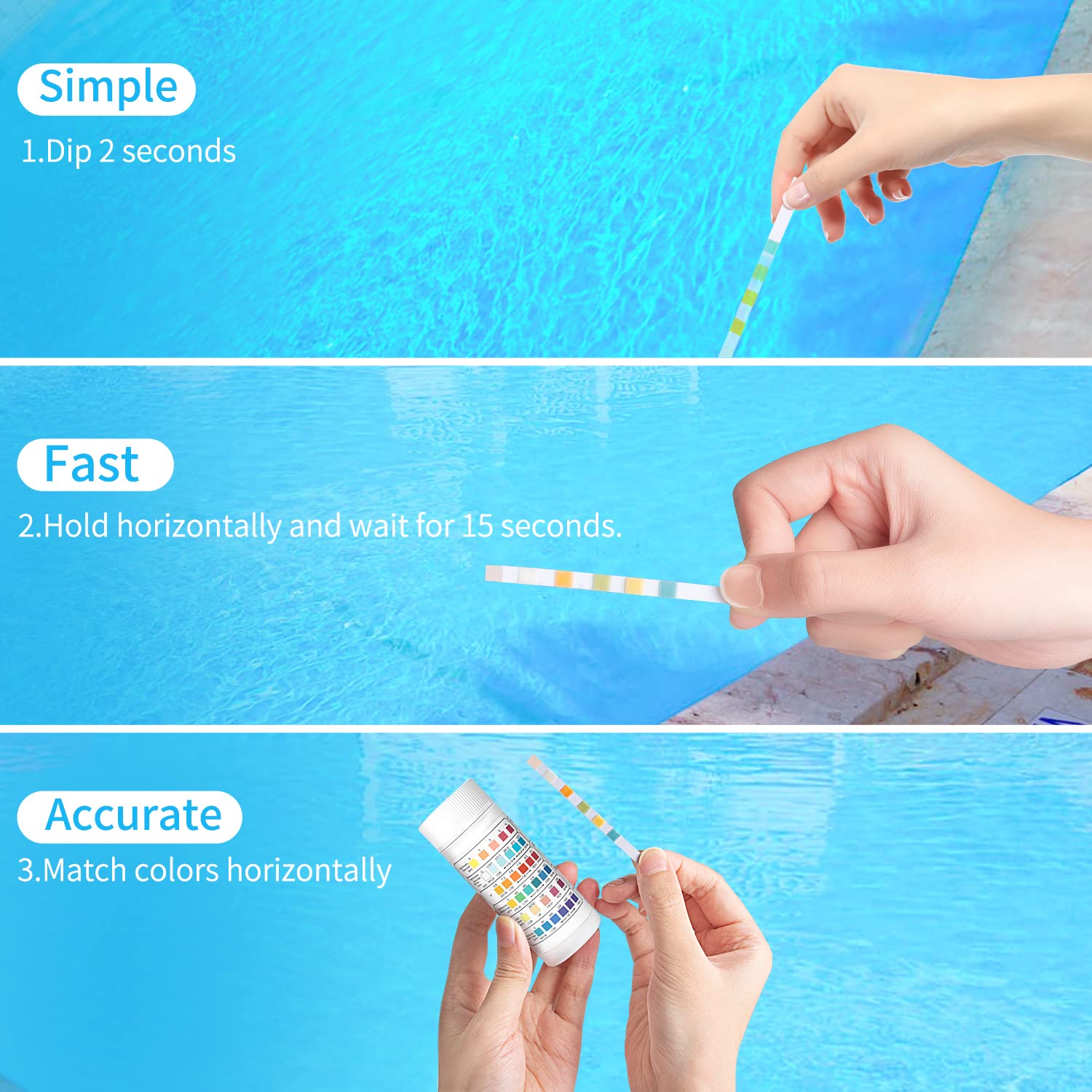 Hankmore 6 in 1 Pool Test Strips 50 Counts Swimming Pool Hot Tub Spa Water Quality Testing for Total Chlorine / Free Chlorine / Bromine / Total Hardness / pH / Cyanuric Acid / Total Alkalinity