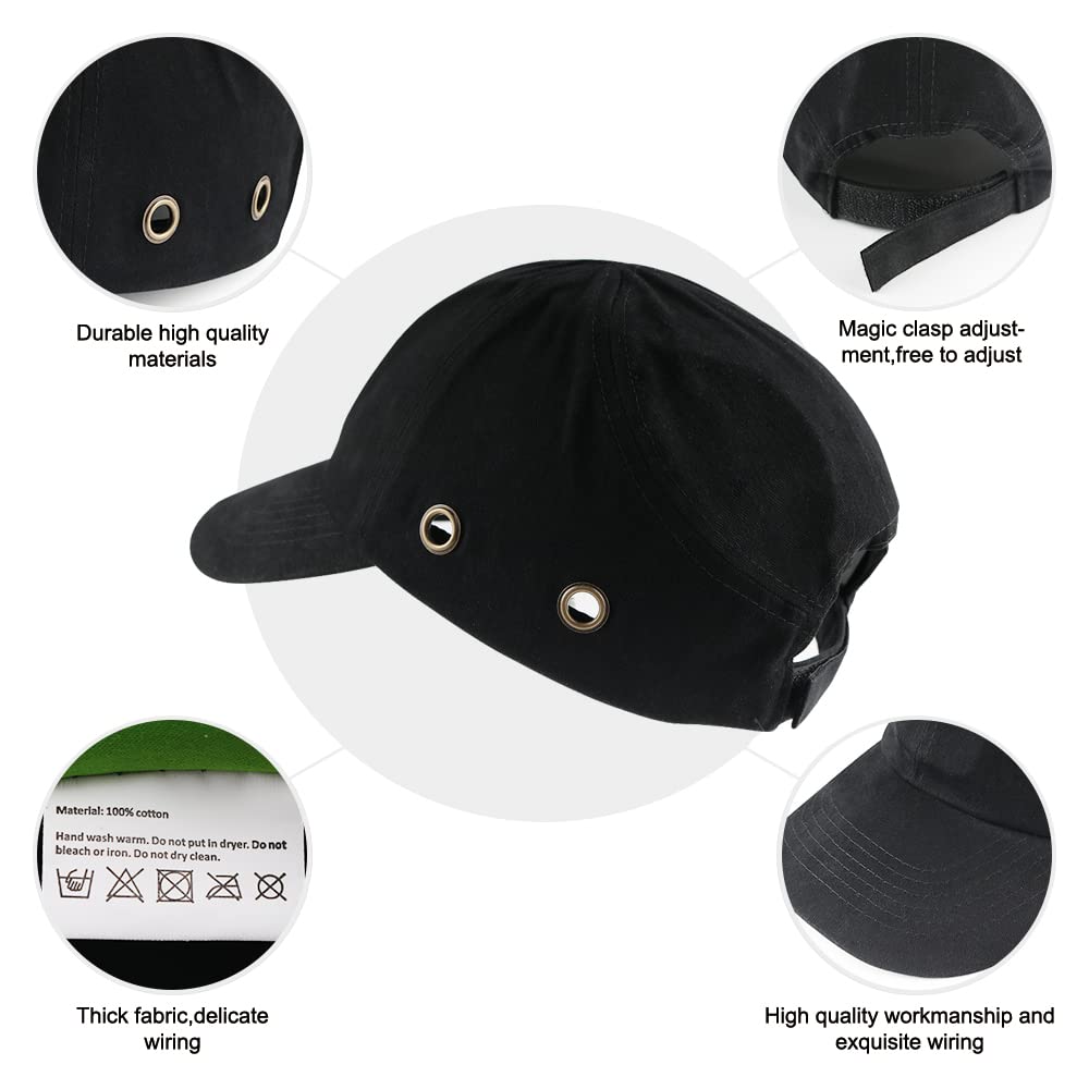 Safety Bump Cap Baseball Hat Style Lightweight Head Protection Cap Hard Hat for Men Women (Classic Black)