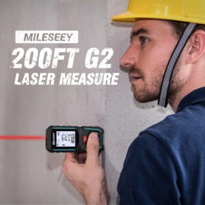 MiLESEEY G2 200FT Laser Measurement Tool with ±0.06 Inch Accuracy, Distance Area Volume Measure and Pythagoras, Portable Handle Laser Measure with ft/in/ft+in/m Unit Switch & Digital Angle (200FT)