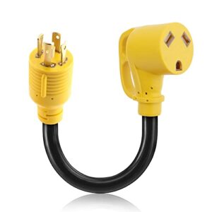 flameweld generator adapter cord, l14-30p locking male plug to tt-30r female with handle, 4 prong 30 amp to 30 amp up to 7500w sjtw 10/3 generator cord, ul