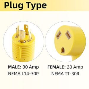 Flameweld Generator Adapter Cord, L14-30P Locking Male Plug to TT-30R Female with Handle, 4 Prong 30 Amp to 30 Amp Up to 7500W SJTW 10/3 Generator Cord, UL