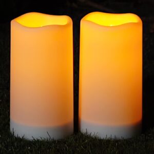 homemory solar candles outdoor waterproof, rechargeable candles, solar powered flameless candles for outdoor, lanterns, sensor only, dusk to dawn, set of 2