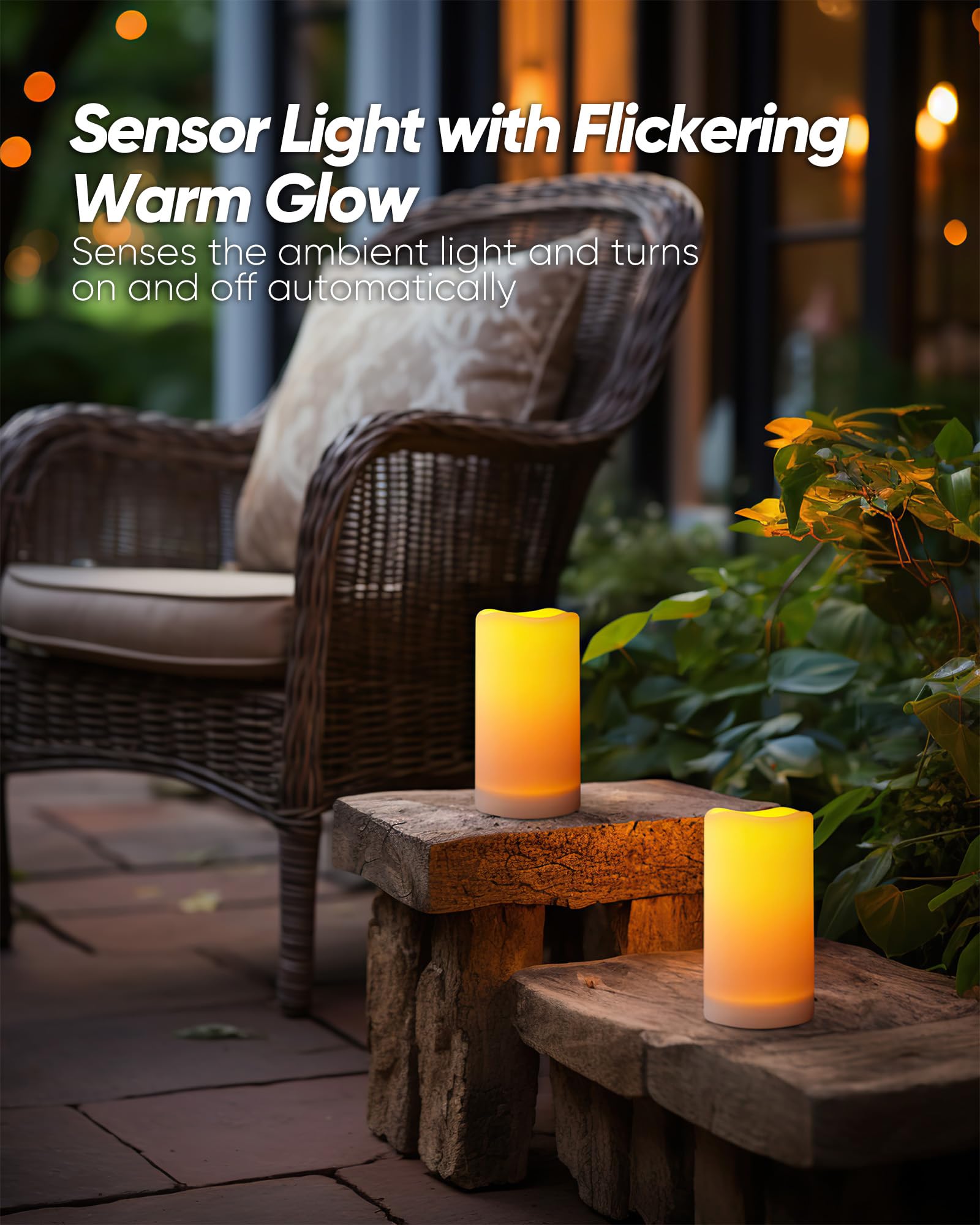 Homemory Solar Candles Outdoor Waterproof, Rechargeable Candles, Solar Powered Flameless Candles for Outdoor, Lanterns, Sensor Only, Dusk to Dawn, Set of 2