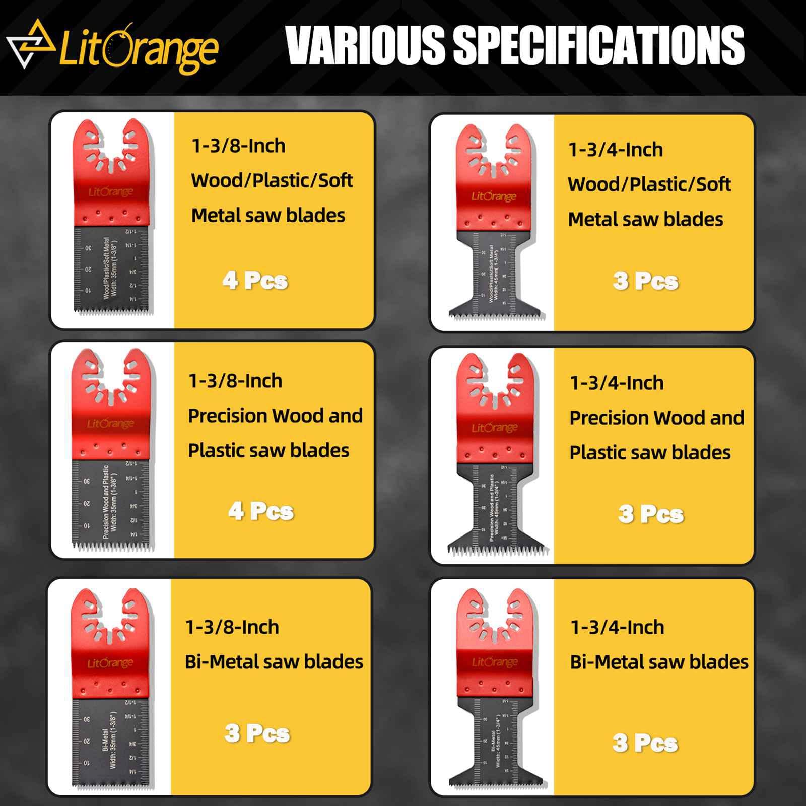 Litorange 20PCS Professional Wood/Metal/Plastic Universal Multitool, Quick Release Saw Blades Titanium Oscillating Multitool Blade for Hard Material