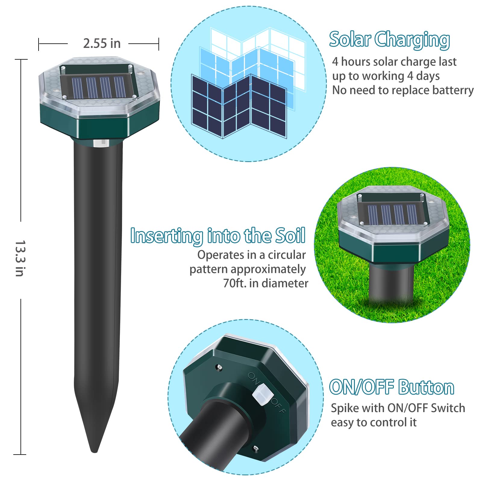 ELIOELIO Mole Solar Powered 8 Pack Sonic Groundhog Vole Snake Gopher Deterrent for Lawn Garden Outdoor Chipmunk