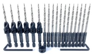 ftg usa countersink drill bit set 6 pc #6 (9/64") wood countersink drill bit pro pack countersink set, 12 replacement tapered countersink drill bits 9/64",1 stop collar, hex wrench