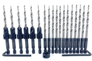 ftg usa countersink drill bit set 6 pc #8 (11/64") with 12 pc replacement countersink drill bit #8 (11/64") pro pack countersink set, tapered countersink bit, 1 stop collar, hex wrench,