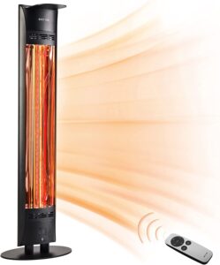 east oak outdoor patio heater,1500w portable outdoor indoor electric heater with ip65 waterproof tip-over protection 3 heat settings&24 hours timing tower infrared heater for garage restaurant use