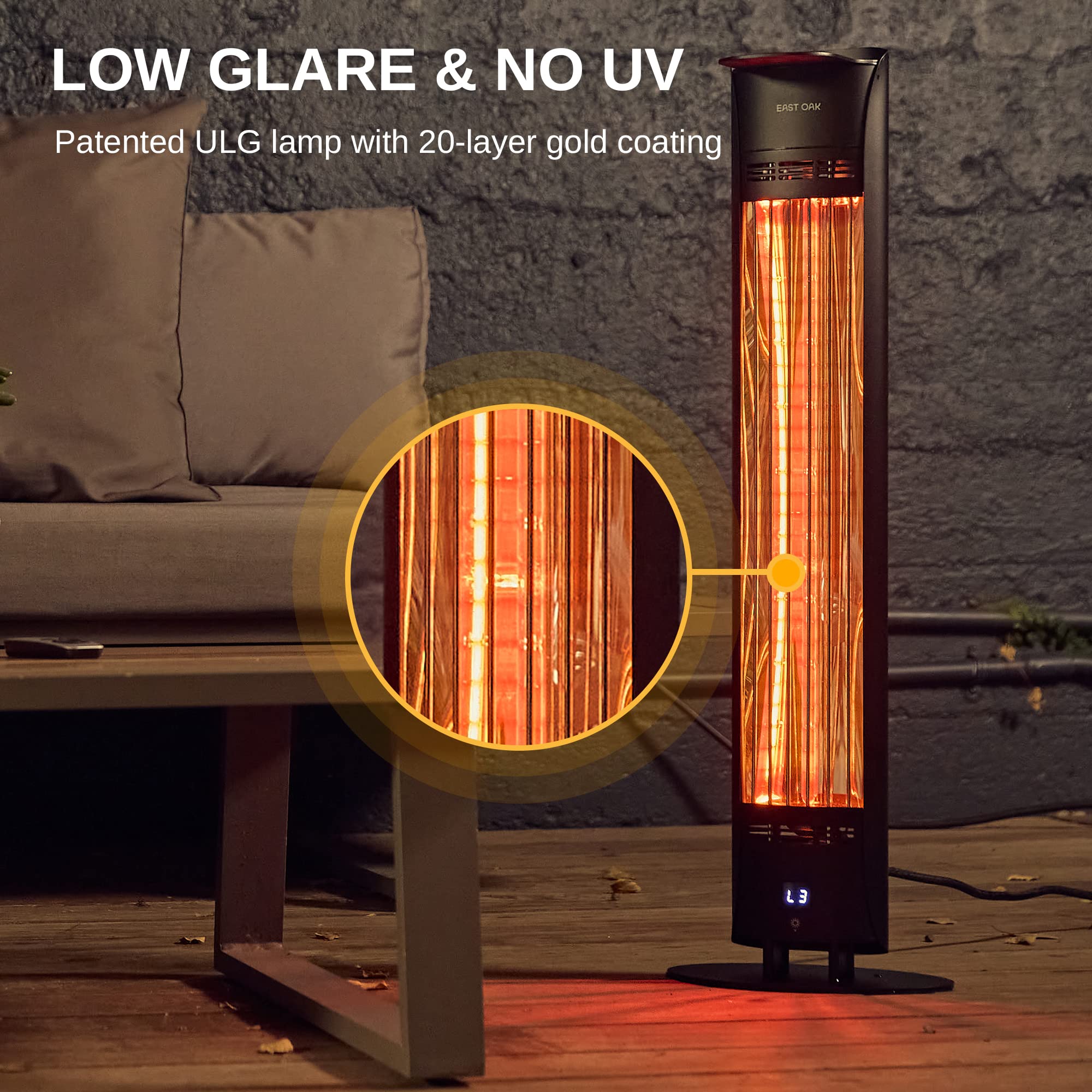 EAST OAK Outdoor Patio Heater,1500W Portable Outdoor Indoor Electric Heater with IP65 Waterproof Tip-over Protection 3 Heat Settings&24 Hours Timing Tower Infrared Heater for Garage Restaurant Use