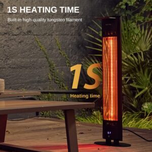 EAST OAK Outdoor Patio Heater,1500W Portable Outdoor Indoor Electric Heater with IP65 Waterproof Tip-over Protection 3 Heat Settings&24 Hours Timing Tower Infrared Heater for Garage Restaurant Use