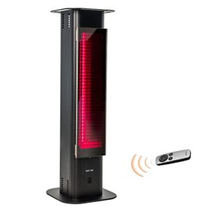 east oak patio heater, 1500w infrared electric heater, portable premium tower outdoor heater with nanocrystal glass, ip65 waterproof and tip-over & overheating protection, 3 heat settings