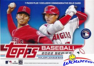 2022 topps series 1 baseball exclusive factory sealed blaster box with 98 cards & special jersey numbers medallion relic card! look for autos, relics, parallels & wander franco rc & autos! wowzzer!