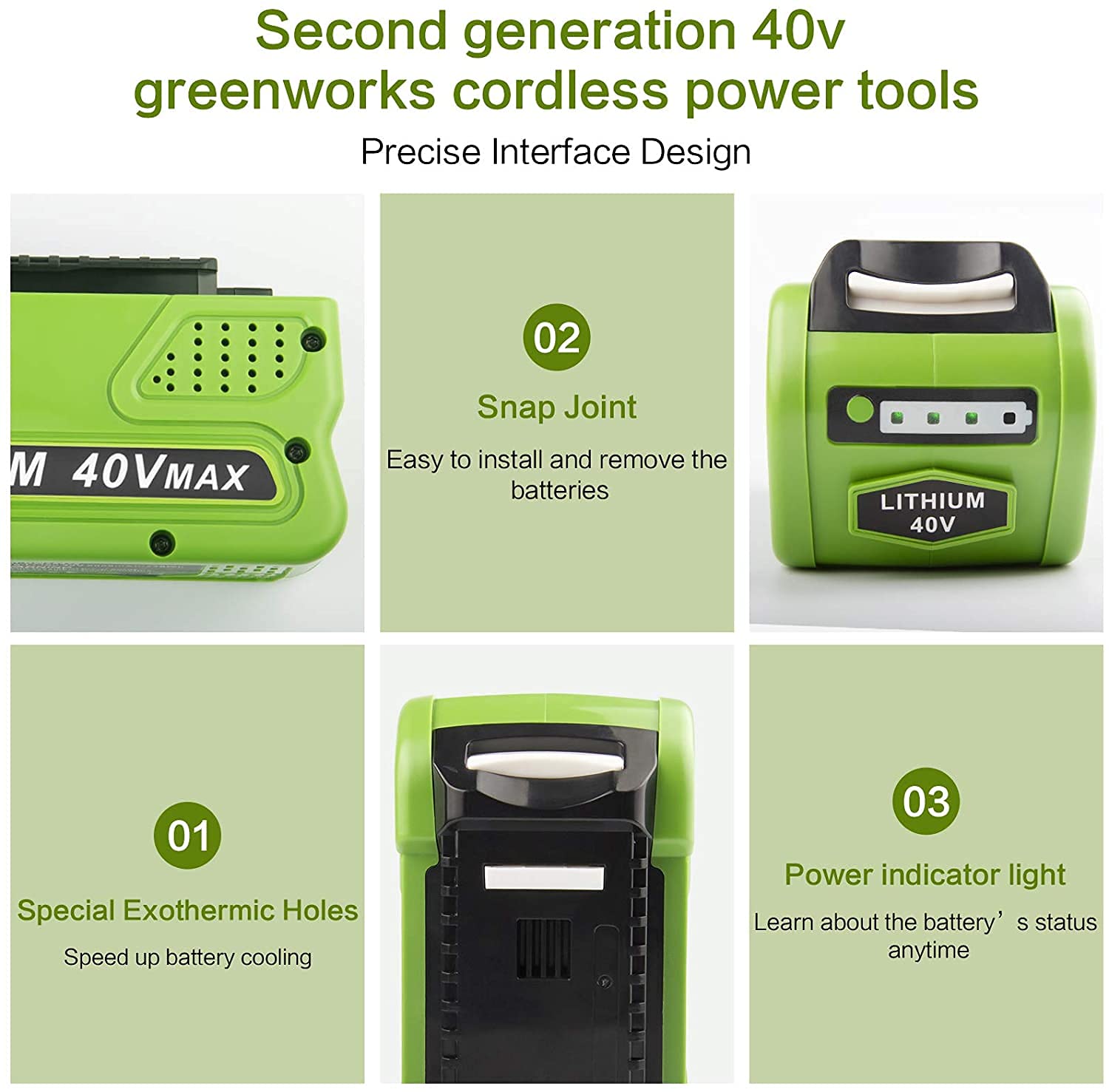 High-Output 6.0Ah 40V Battery 29472 for GREENWORKS 40-Volt Tools Battery (G-MAX 40V System)