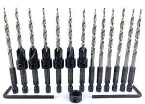 ftg usa countersink drill bit set 6 pc #8(11/64") wood countersink drill bit, pro pack countersink bit, 1 extra tapered drill bit, 1 stop collar, 1 hex wrench, and 6 pcs #8 (11/64") replacement drill