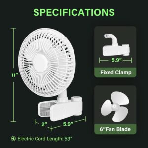 HealSmart Clip Fan, 6-Inch Grow Tent Fan, Monkey Fan, Wall Mount Fan with Adjustable 90° Angles, 15W, 2-Speeds Control, 2 Pack