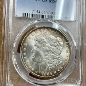 1884 O Morgan silver dollar, bright, reddish bronze rim toning $1 PCGS MS-64