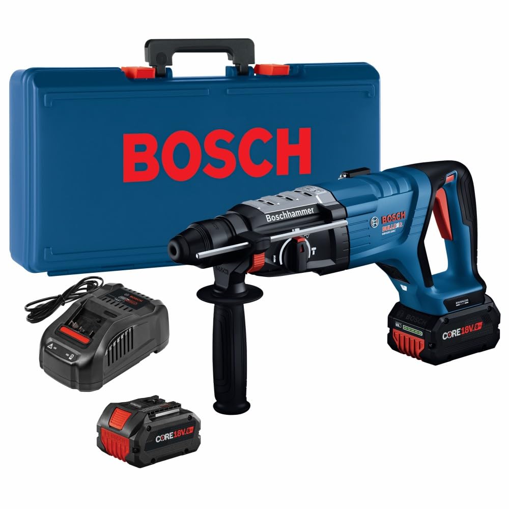 BOSCH GBH18V-28DCK24 18V Brushless Connected-Ready SDS-plus® Bulldog™ 1-1/8 In. Rotary Hammer Kit with (2) CORE18V 8 Ah High Power Batteries