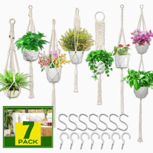 igaiety macrame plant hanger,7 pack plant hanger indoor hanging macrame planters with 7pcs ceiling and s hooks-handmade macromay plant hanger outdoor macrame plant holder for boho home decor