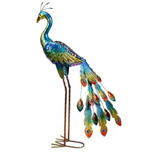glintoper metal peacocks solar garden decor outdoor statues sculptures with led lights, solar powered decorative yard art for landscape patio yard walkway pathway lawn, 1 pack