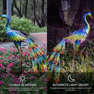 Glintoper Metal Peacocks Solar Garden Decor Outdoor Statues Sculptures with LED Lights, Solar Powered Decorative Yard Art for Landscape Patio Yard Walkway Pathway Lawn, 1 Pack