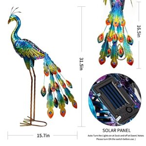 Glintoper Metal Peacocks Solar Garden Decor Outdoor Statues Sculptures with LED Lights, Solar Powered Decorative Yard Art for Landscape Patio Yard Walkway Pathway Lawn, 1 Pack