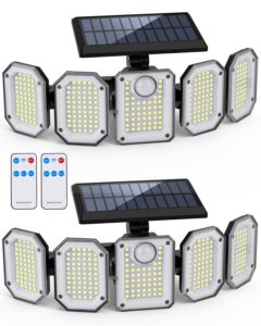 otdlight solar outdoor lights, 300led 2700lm 5 heads solar powered motion sensor led security light with remote control, ip65 waterproof floodlight, 360°beam angle wall lights for garden driveway