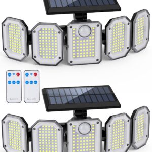 OTDLIGHT Solar Outdoor Lights, 300LED 2700LM 5 Heads Solar Powered Motion Sensor LED Security Light with Remote Control, IP65 Waterproof Floodlight, 360°Beam Angle Wall Lights for Garden Driveway