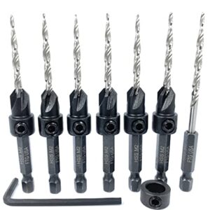 FTG USA Countersink Drill Bit Set 6 Pc #6(9/64") Wood Countersink Drill Bit, Pro Pack Countersink Bit, 1 Extra Tapered Drill Bit, 1 Stop Collar, 1 Hex Wrench and 3 Replacement Tapered Bits 9/64"