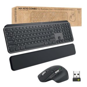 logitech mx keys combo for business | gen 2, full size wireless keyboard and wireless mouse, with keyboard palm rest, bluetooth, logi bolt, quiet clicks, windows/mac/chrome/linux - graphite