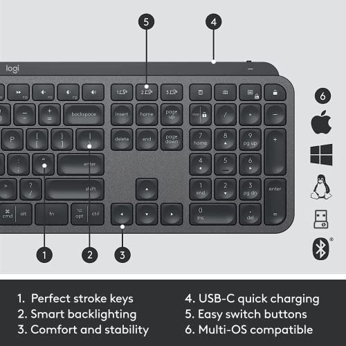 Logitech MX Keys Combo for Business | Gen 2, Full Size Wireless Keyboard and Wireless Mouse, with Keyboard Palm Rest, Bluetooth, Logi Bolt, Quiet Clicks, Windows/Mac/Chrome/Linux - Graphite