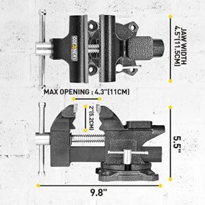 Bench Vise, 4-1/2" Vice for Workbench, Utility Combination Pipe Home Vise with Heavy Duty Forged Steel Construction, Swivel Base Table Vise for Woodworking, Home Workshop Use and DIY Jobs