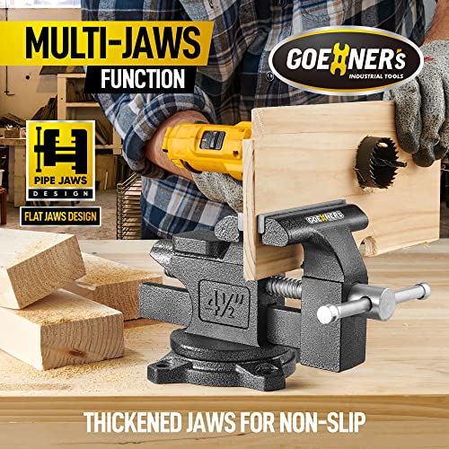 Bench Vise, 4-1/2" Vice for Workbench, Utility Combination Pipe Home Vise with Heavy Duty Forged Steel Construction, Swivel Base Table Vise for Woodworking, Home Workshop Use and DIY Jobs