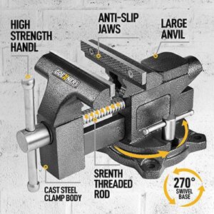 Bench Vise, 4-1/2" Vice for Workbench, Utility Combination Pipe Home Vise with Heavy Duty Forged Steel Construction, Swivel Base Table Vise for Woodworking, Home Workshop Use and DIY Jobs