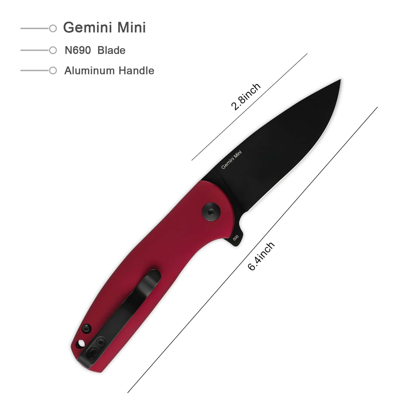 Kizer Gemini Mini Red Matte Aluminum Pocket Knife, Black Coated N690 Blade Flipper Knife with Clip for EDC,V2471E1