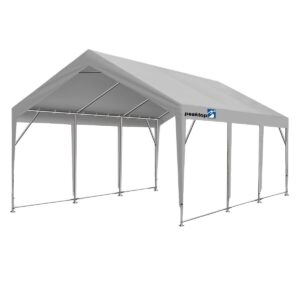 peaktop outdoor 12x20 ft upgraded heavy duty carport, portable car canopy, garage tent, boat shelter with reinforced triangular beams and ground bar, gray