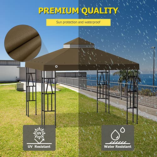 10' X 10' Gazebo Canopy Top Replacement Double Tier Garden Canopy Yard Patio Gazebo Top Cover Pavilion Cover Sunshade Polyester (Brown)