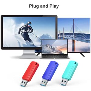 K&ZZ 32GB Flash Drives 3.0 with Lanyard 3 Pack 32 GB USB 3.0 Thumb Drive USB Stick 32G USB 3.0 Flash Drive Zip Drives for Data Storage (Red Blue Cyan)